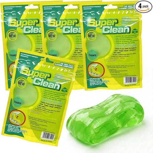 4PCS Car Cleaning Gels, Universal Automotive Air Vent Dust Cleaning Putty, Reusable Auto Interior Detailing Slime Supplies, Fit for Dashboards, Cup Holders (Green)