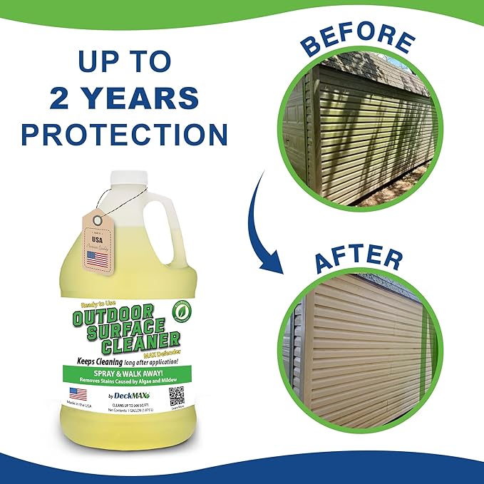 MAX Defender Ready-to-Use Outdoor Cleaner | Eliminates Stains from Mildew, Algae & Lichen | Multi-Surface Cleaner for Decks, Patios, Driveways, Siding, Concrete, Vinyl, Wood, Fences & Outdoor Surfaces