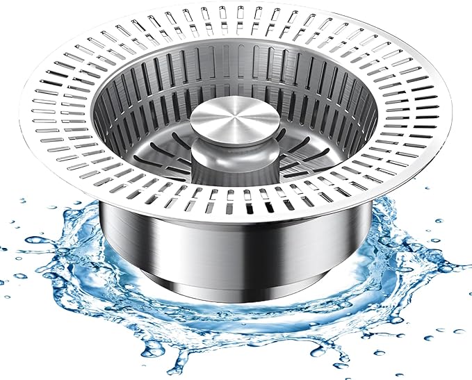 3 in 1 Kitchen Sink Drain Strainer,Universal Stainless Steel Kitchen Sink Stopper, Pop Up Anti-Clogging for 3-1/2 Inch US Standard Sink Drain Strainer (Style2-1Pcs)