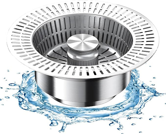 3 in 1 Kitchen Sink Drain Strainer,Universal Stainless Steel Kitchen Sink Stopper, Pop Up Anti-Clogging for 3-1/2 Inch US Standard Sink Drain Strainer (Style2-1Pcs)