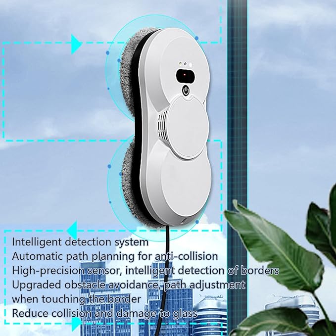 Window Cleaning Robot Window Robot Vacuum Cleaner 2800Pa Strong Suction Smart Window Cleaning Robot, Remote Control, Cleaning for Interior/Exterior Windows Mirror Door