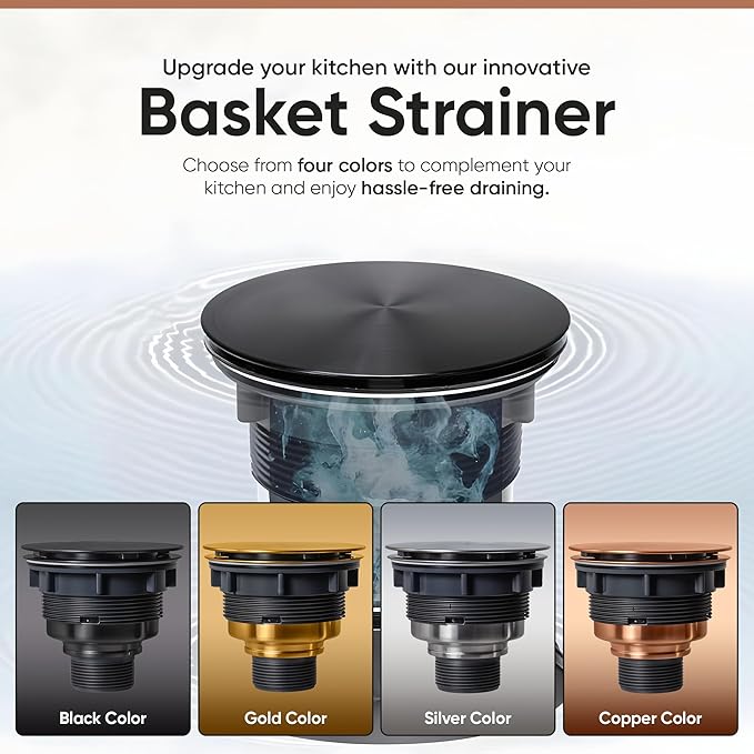 Strictly Sinks Sink Drain Strainer with Removable Basket - 3-1/2 Inch Stainless Steel Round Kitchen Sink Drain Assembly Kit with Deep Strainer Basket & Flat Cover Lid (Black)