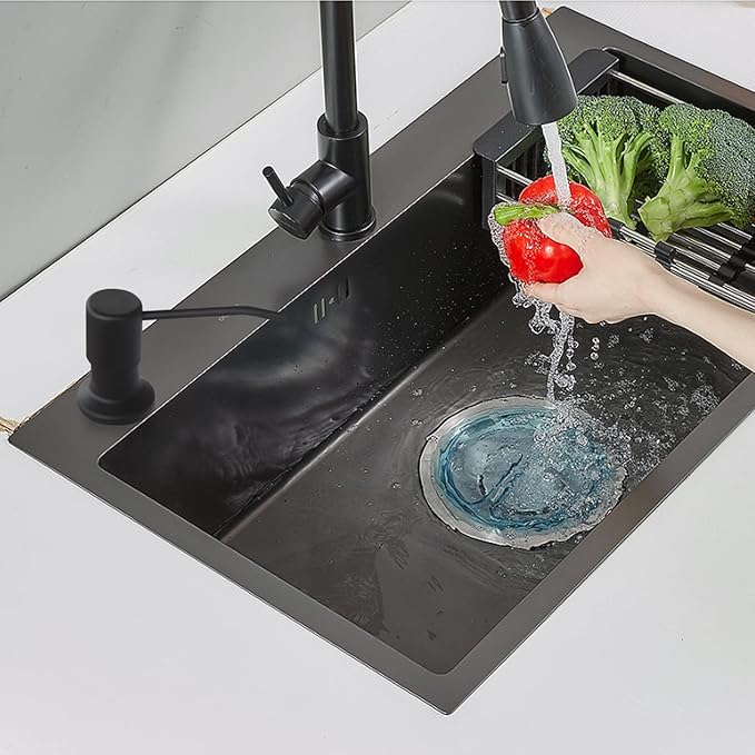 Soap Dispenser for Kitchen Sink and Extension Tube Kit, Stainless Steel Countertop SoapDispenser with 47 Inches Tube Connects Directly to Soap Bottle, Hand and Dish Soap Dispenser Pump （Black）