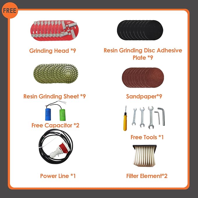 Hand-Push Cement Ground Grinder Floor Grinding Polisher Floor Polishing Machine with 9pcs Grinding Heads 40L Dust Bucket for Old Ground Restore 220V
