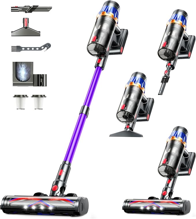 Cordless Vacuum Cleaner,Upgraded 50KPA 600W 70 Mins Stick Vacuum with Self-Standing,Touch Screen, Rechargeable, Lightweight,Anti-tangle Wireless Vacumm,Vacuum Cleaners for Home/Pet Hair/Carpets/Floors