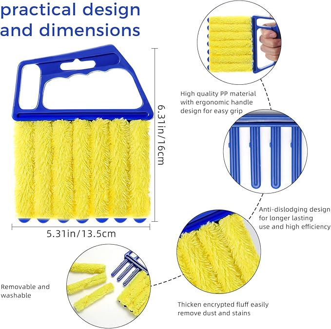 4Pcs Window Venetian Blind Cleaner Duster Tool,Washable 7 Fingers Dusting Cleaner and Air Vent Cleaner,Shutter Brush,Blinds Air Conditioner Keyboard Fan Duster Dirt Housekeeping Tool