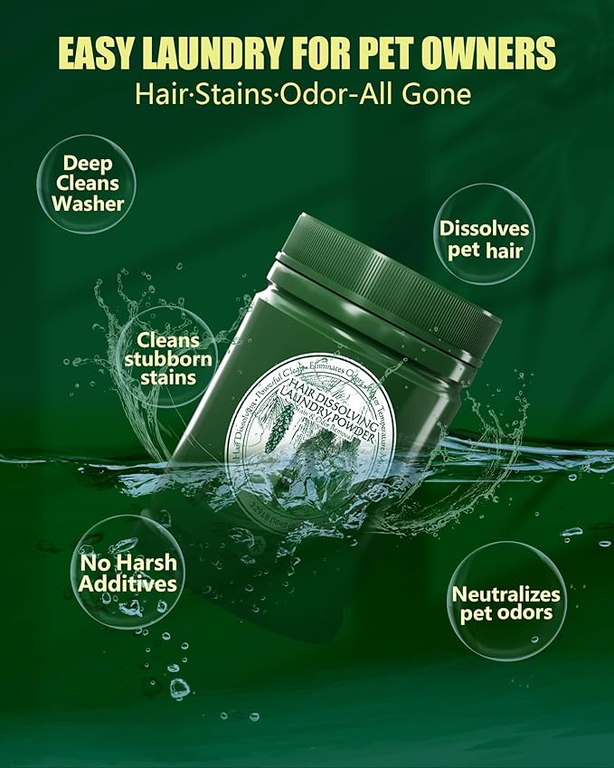 Pet Hair Dissolver for Laundry - Removes 96.7% Dog & Cat Hair, Detergent + Removes Odors & Residue，HE Compatible for Front & Top Load Washers, Septic Safe