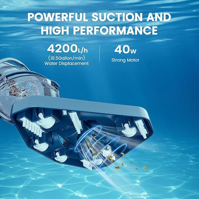 Enhulk Rechargeable Handheld Cordless Pool Vacuum for Above Ground Pool and Inground Pool(2025 Upgraded),60-Minute Runtime,Powerful Suction up to 18.5 gallons/min, Efficient Leaf and Debris Removal