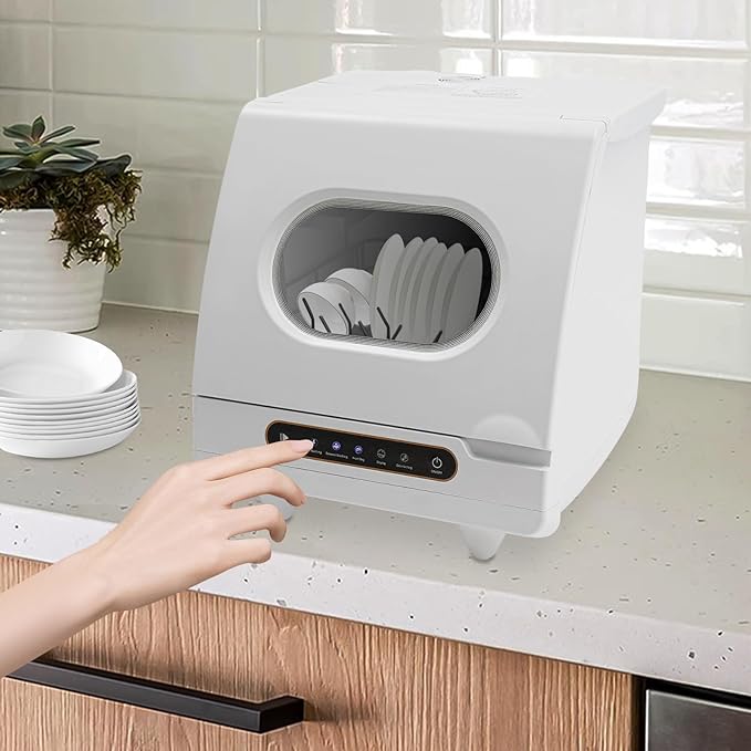 Compact Countertop Dishwasher, Portable Countertop Dishwasher with 5 Washing Programs, 360° Spray, Mini Dishwasher for Apartments RVs, High-Temperature & Strong Oxygen Function