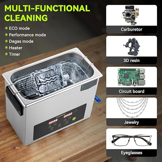 6L Commercial Ultrasonic Cleaner, ECO Mode, Heating, Degas Mode, ECO Energy-Saving Ultrasonic Cleaning Machine Excellent for Labs,Carburetor,Jewelry,Dentures,Automotive & Industrial Parts.