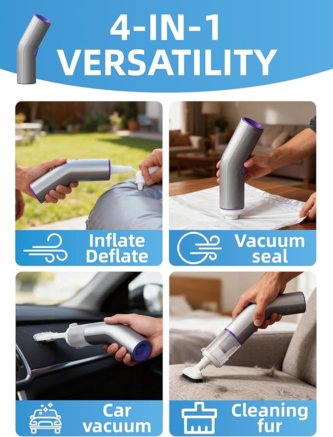 Cordless Car Vacuum, 4-in-1 Portable Mini Handheld Vacuum Cleaner with 15000pa High Power, 2 Suction Modes & Multi-Nozzles for Car Home Office Pet, Silver