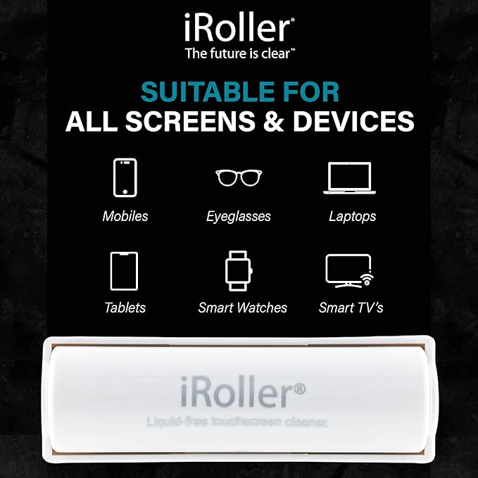 Screen Cleaner by iRoller - Pack of 12 - No Need for Spray or Wipes, Liquid Free - Reusable & Washable -Portable iPad Screen Cleaner for Touchscreen- Ideal for Smartphone, MacBook, Monitor - 3.5"