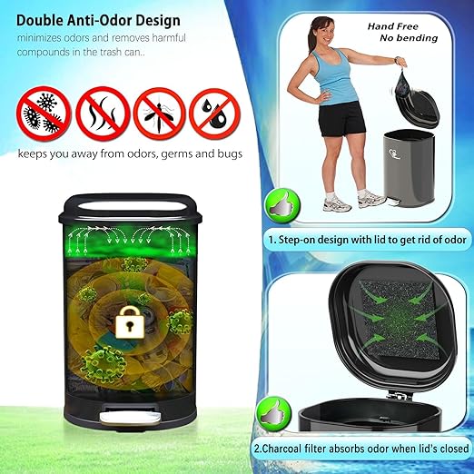 Dog Poop Trash Can, 18L/4.76 Gal Stainless Steel Kitchen Garbage Can, Recycling or Waste Bin, Soft Close, Step-On Pedal, Removable Inner Bucket & Free Waste Bags (Trash Can for Outdoors)
