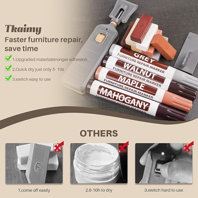Laminate Floor Repair Kit with Heat Pen - 11 Colors Repair Floor Wax Furniture Touch Up Marker Pen, Vinyl Floor Repair Kit Restore Any Holes, Scratches, Cracks, Stains for Floor, Table, Door, Cabinet