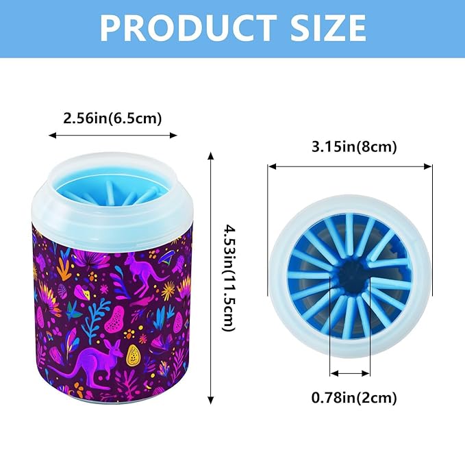 Dog Paw Cleaner Cups for Dogs Pet Foot Washer Paw Scrubber for Small Medium Large Dogs Cats Cleaning Cup Colorful Kangaroo Floral Purple