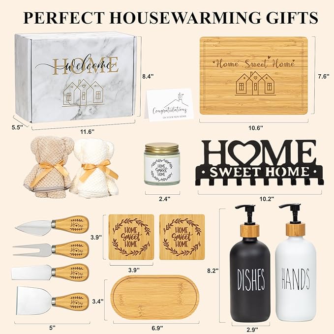 House Warming Gifts New Home, Housewarming Baskets for Couples, Homeowners, Clients, Women, Realtors, Closing Gift for Home Buyers, 14 Pcs Welcome First Apartment Essentials