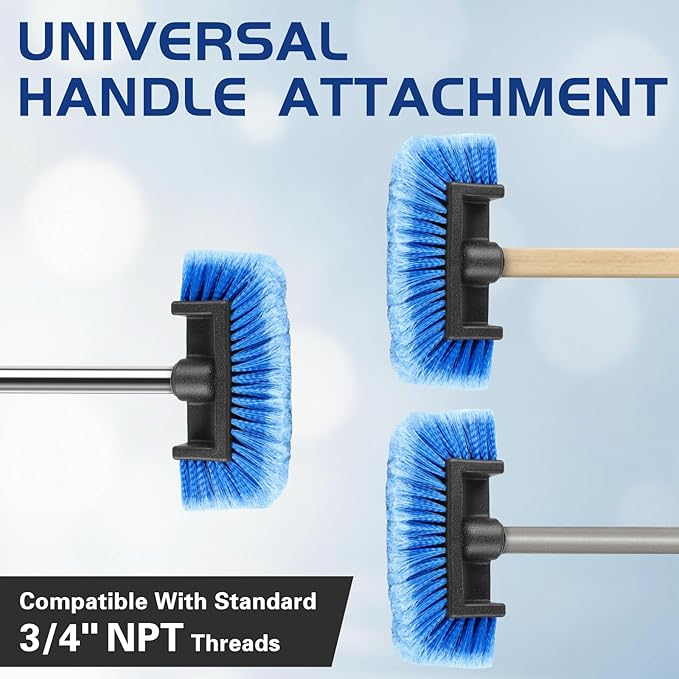 10" Car Wash Brush Head with Soft Bristles - Gentle on Paint, Compatible with Poles, Perfect for Cars, Trucks, RVs, Boats, Decks, and More (Blue)