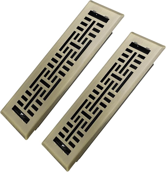 2x10 Inches 2 Pack Heavy Duty Walkable Floor Register Easy Adjust Air Supply Lever Floor Vents - Seattle Design - Vent Cover for Home Floor - Antique Brass