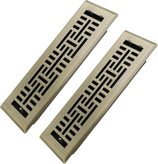 2x10 Inches 2 Pack Heavy Duty Walkable Floor Register Easy Adjust Air Supply Lever Floor Vents - Seattle Design - Vent Cover for Home Floor - Antique Brass