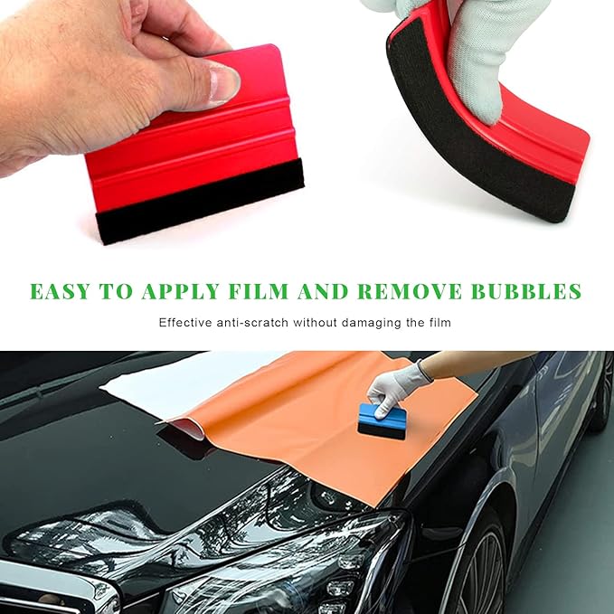 4 PCS Window Tint Kit Tools, Professional Vinyl Wrap Kit with Plastic Squeegee & Felt Squeegee, Universal Privacy Film Installation Tint Tools for Vehicle Glass Home (Red)