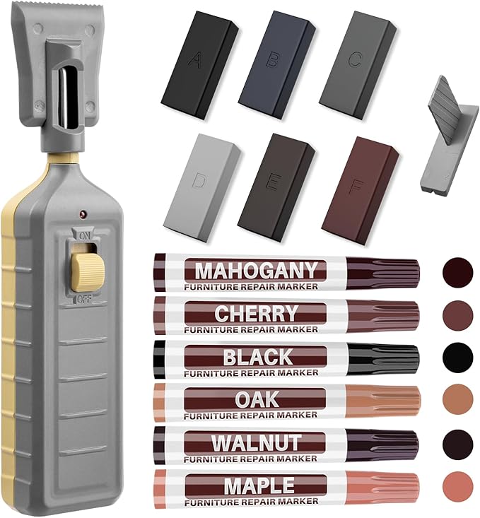 Wood Floor Repair Kit, 6 Color Hard Wax Laminate Flooring Repair Kit with Heat Pen, Vinyl Laminat Furniture Touch Up Marker Restore Scratches, Stains, Cracks, Holes for Wooded Floor,Door,Table,Cabinet