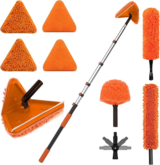 30FT Reach Dusters for Cleaning, Ceiling Fan Cleaner Duster with Extension Pole, Wall and Baseboard Cleaner Mop with Handle for Window Cobweb Fan Blade and High Ceiling