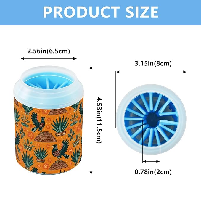 Dog Paw Cleaner Cups for Dogs Pet Foot Washer Paw Scrubber for Small Medium Large Dogs Cats Cleaning Cup Orange Birds Pyramids Plants