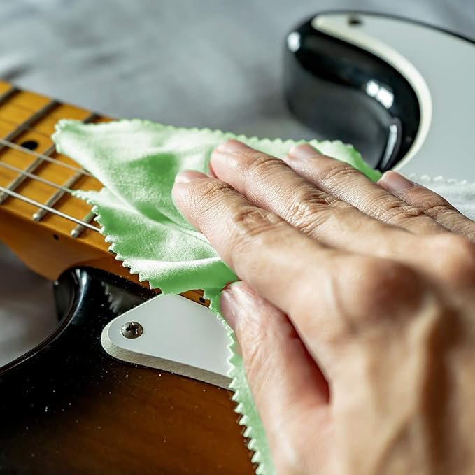 AAwipes Microfiber Plush Polishing Cloths for Musical Instruments (12"X12", 12 Packs, No Logo, Blue, Yellow, Green) Premium Cleaning Cloths for Piano, Guitar, Trumpet, Saxophone, Laptop