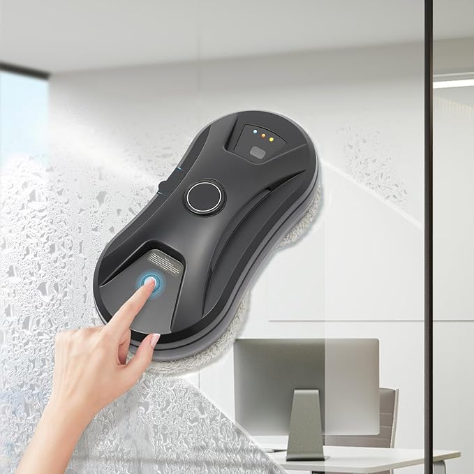 Smart Glass Cleaner Robot - Window Cleaning Machine With Automatic Water Spray, Strong Suction, Remote Control for Windows, Glass Doors, Tiles (Black)