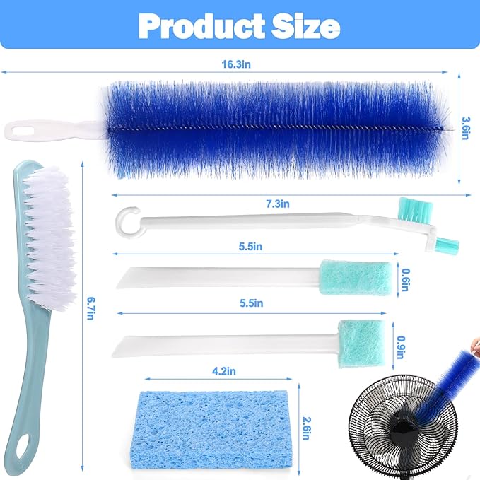 XANGNIER Fan Cleaning Brush Tools Set,6 Pcs Fan Cleaner for Stand up Fan/Desk/Window Exhaust/Box/Oscillating/Standing/Floor/Clip on/Wall/Table/Wall Mount/Pedesta Fan,Bendable Cobweb Duster Remover