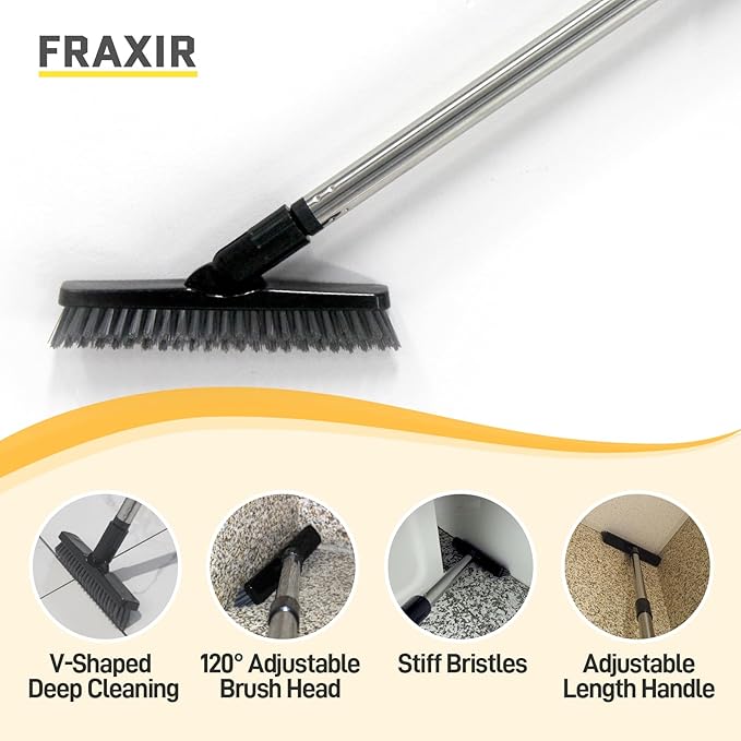55-Inch Rotating Grout Brush with Adjustable Long Handle, V-Shaped Deep Cleaning Tool for Tile, Bathrooms, Kitchens, and Hard-to-Reach Areas