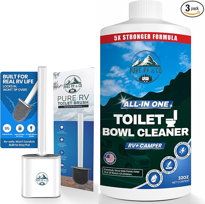 Toilet Bowl Cleaner with Easy Squirt Top - Silicone Toilet Brush and Holder Set - Septic Safe Toilet Bowl Brush & Cleaner Kit - 5X Stronger Stain & Odor Eliminator Set for Camper & RV Toilets