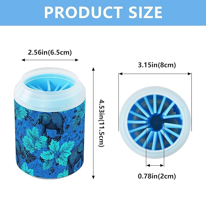 Dog Paw Cleaner Cups for Dogs Pet Foot Washer Paw Scrubber for Medium Small Large Dogs Cats Cleaning Cup Blue Elephants Large Leaves