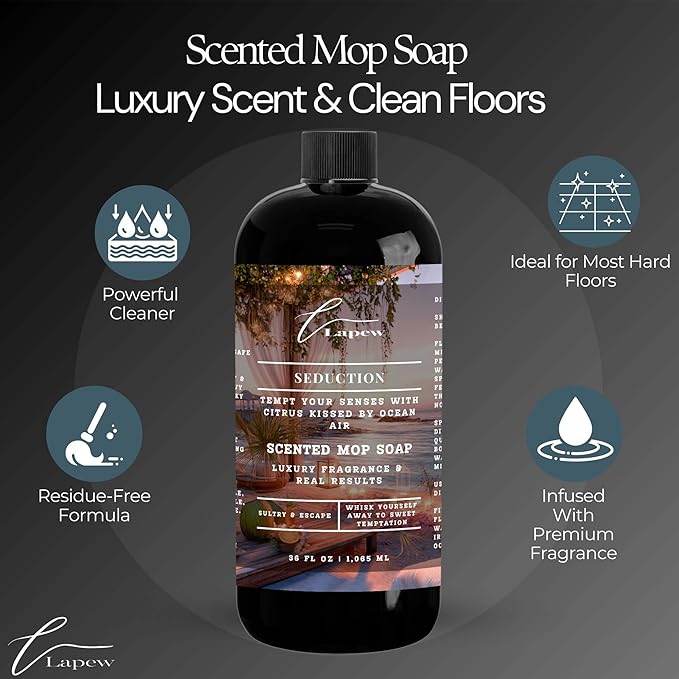 Luxury Floor Cleaner, Scented Mop Soap Concentrate | Hard Floor Cleaner for Tile, Vinyl, Laminate, LVP & Sealed Hardwood | Low-Foam, Streak-Free | 36 oz | Seduction