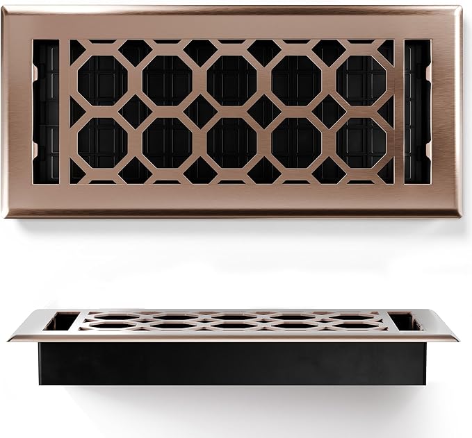 Floor Register 4x10 Vent Cover – 8 Pack – Heavy-Duty Steel, Rustproof & Walkable Grates, Drop-in Install, Adjustable Air Supply Switch - Decorative Honeycomb Design, Satin Bronze
