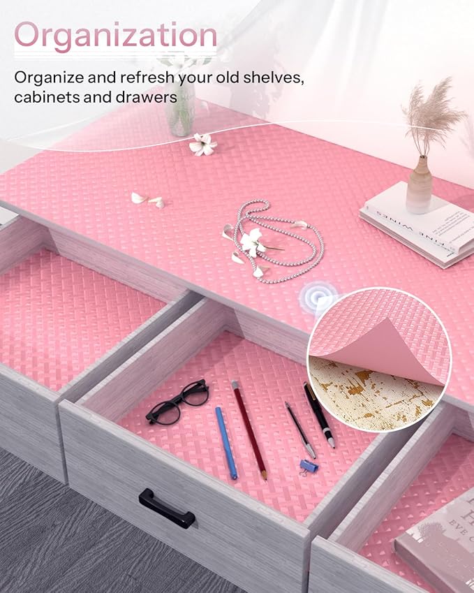 Shelf and Drawer Liner for Kitchen Cabinet, Non-Adhesive 24in x 240in Waterproof Contact Paper Refrigerator Liners Thickened Durable EVA Material Non Slip Mat for Dresser Cupboard Pantry Protector