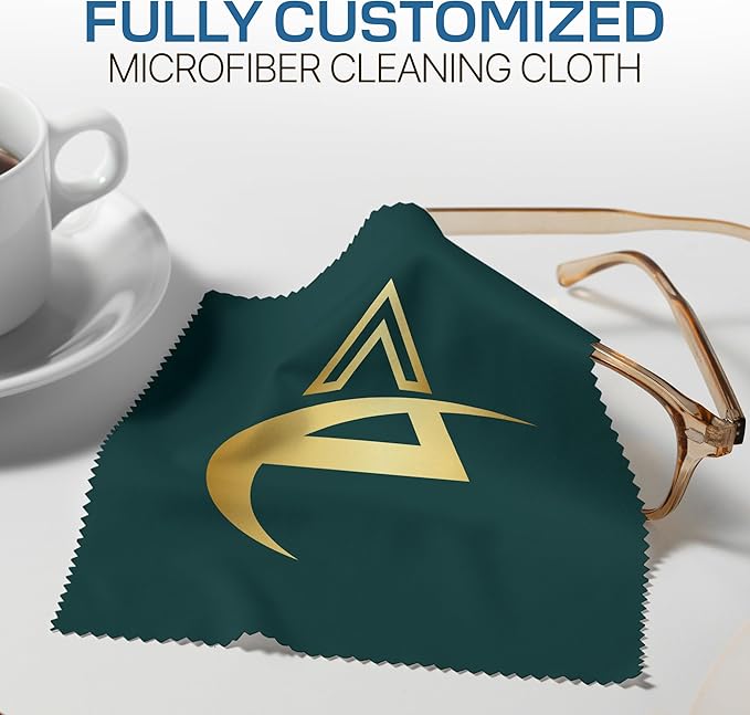 Ships Next Day, Made in USA - Customizable Microfiber Cleaning Cloth - Premium Microfiber Lens Wipes - Perfect Eyeglass Cleaner Promotional Gift - Logo or Image Printed (10 Pack) Single Sided