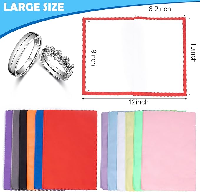 6 PCS Jewelry Polishing Cloths, 10x12 Inch Soft Pure Cotton Polishing Cloths for Cleaning Gold, Silver, Platinum, Diamond, Stainless Steel, Keeps Clean and Shiny (6 Light Colors)