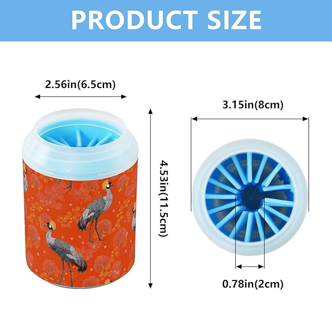 Dog Paw Cleaner Cups for Dogs Pet Foot Washer Paw Scrubber for Medium Small Large Dogs Cats Cleaning Cup Orange Cranes Red Trees Leaves