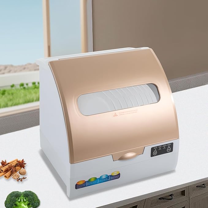 900W Portable Countertop Dishwasher with 4Programs, 360° Dual Spray 162℉ High-Temp& Air-Refresh Function and Touch Screen for Small Apartments, Dorms and RVs, Simple Installation