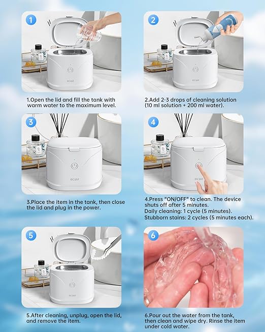 BCOM Retainer Cleaner,Ultrasonic Retainer Cleaner 46kHz, 2 -in-1 Jewelry & Retainer Cleaner Machine Dental Cleaning Pod Professional Portable for Retainer,Mouth Guard, Ring and Jewelry New Year Gift
