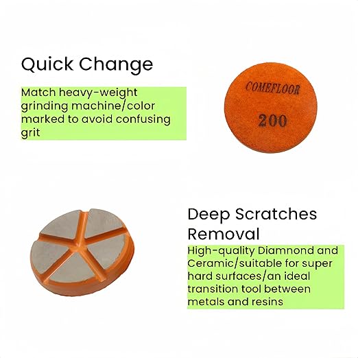 Hybrid Ceramic Transitional Diamond Polishing Pucks for Concrete Terrazzo Floor, 3 Inch Hook and Loop Aggressive Floor Grinding Discs, 200# 3PCS