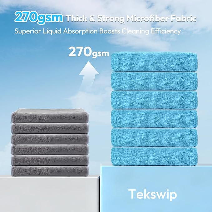 270GSM Microfiber Cleaning Cloth 12"X12" - 12 Pack 4 Color Assorted Lint Free Streak Free, Super Absorbent Reusable Multi Purpose Kitchen Towels for Cars