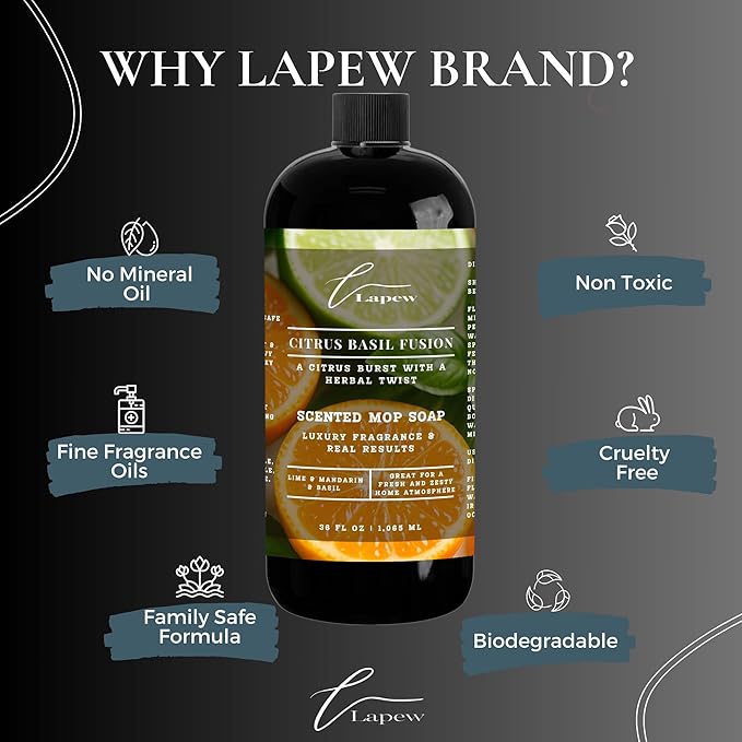 Luxury Floor Cleaner, Scented Mop Soap Concentrate | Hard Floor Cleaner for Tile, Vinyl, Laminate, LVP & Sealed Hardwood | Low-Foam, Streak-Free | 36 oz | Citrus Basil Fusion