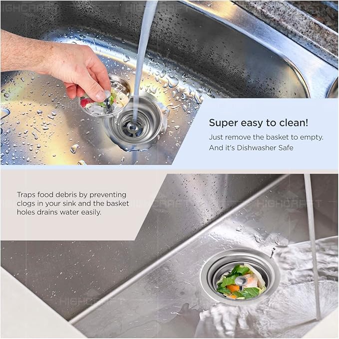 Highcraft 9753 Kitchen Sink (3-1/2 Inch) Stainless Steel Drain Assembly with Strainer Basket and Rubber Stopper Long Extended Shank (3-3/4 Inch)