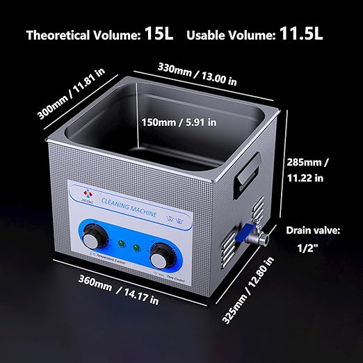 15L Ultrasonic Parts Cleaner Knob Control 40kHz Heated Jewelry Cleaner Ultrasonic Machine (Basket Included)