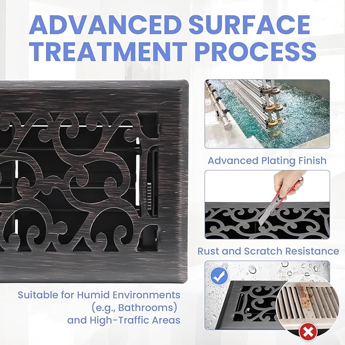 4x8 Inches Heavy Duty Walkable Floor Register - Easy Adjust Air Supply Lever Decorative Floor Vent Covers, Savannah Design Vent Covers for Home - Oil Rubbed Bronze