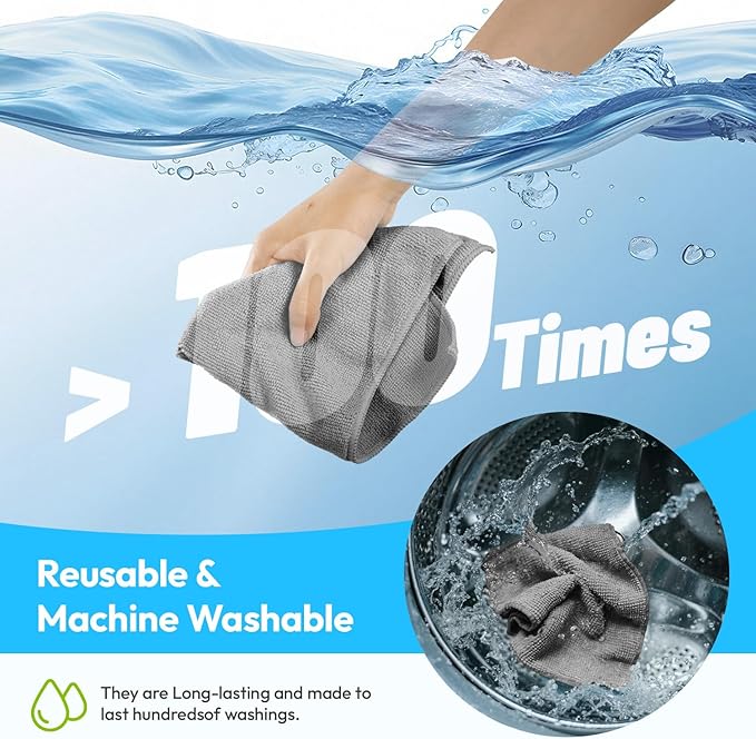 Microfiber Cleaning Cloth 12"X12" - 12 Pack Grey Lint Free Microfiber Towels for Cars - Extra Thick, Streak Free, Fast Absorbent - Reusable Multi-Purpose Housekeeping Rags for Cars
