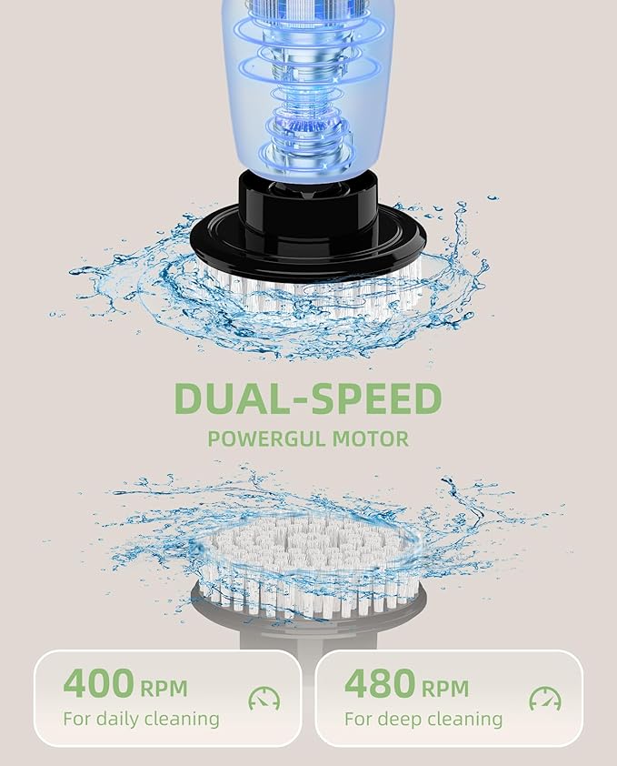 Electric Spin Scrubber, Cordless Shower Scrubber with 8 Brush Heads with Adjustable, 2H Power Dual Speed, Power Brushes with IPX7 Waterproof for Floor, Sink, Bathroom, Tile, White-qwrx3