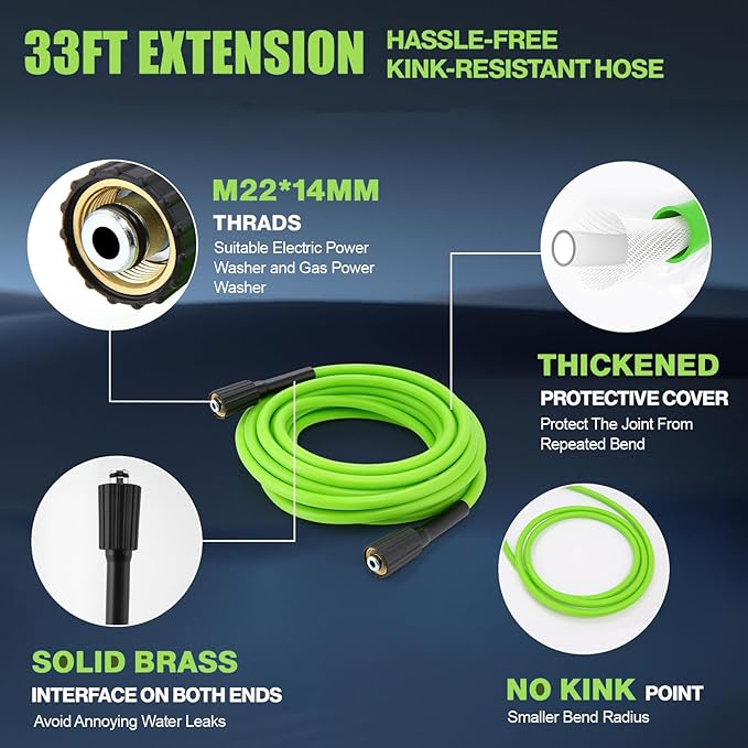 Professional Pressure Cleaner, Power Cleaner with Foam Cannon,4 Nozzles,33FT Hose and Soap Bottle,Car Clean Machine/Car/Driveway/Patio Clean (Dark Green)